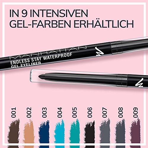 Gel eyeliner Manhattan Endless Stay Waterproof, 006 Blackest black, larga duración, no mancha y es resistente al agua, sin afilador, pack de una unidad