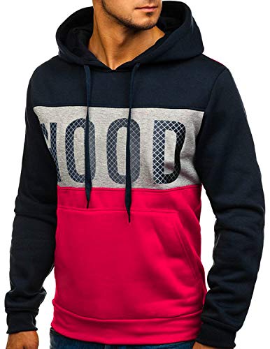 GHYUGR Sudadera con Capucha Hombre Contraste con Bolsillo Otoño Invierno Estampado Deporte Outwear Hoodie Pullover,Azul Marino,L