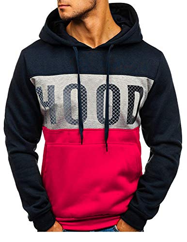 GHYUGR Sudadera con Capucha Hombre Contraste con Bolsillo Otoño Invierno Estampado Deporte Outwear Hoodie Pullover,Azul Marino,L