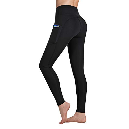 Gimdumasa Pantalón Deportivo de Mujer Cintura Alta Leggings Mallas para Running Training Fitness Estiramiento Yoga y Pilates GI188 (Negro, L)