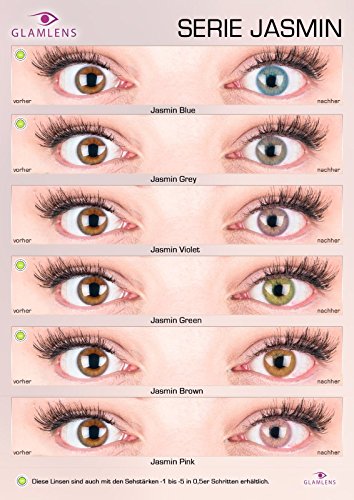 GLAMLENS lentillas de color -gris Jasmine Grey + contenedor. 1 par (2 piezas) - 90 Días - Sin Graduación - 0.00 dioptrías - blandos - Lentes de contacto grises de hidrogel de silicona