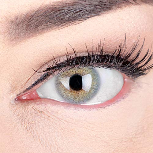 GLAMLENS lentillas de color -gris Jasmine light Grey + contenedor. 1 par (2 piezas) - 90 Días - Sin Graduación - 0.00 dioptrías - blandos - Lentes de contacto grises de hidrogel de silicona