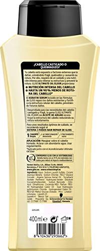 Gliss Schwarzkopf Champú Ultimate Oil Elixir 8410436293662 para Cabellos Quebradizos y con Falta de Nutrición, 400 ml, Pack de 3 = 1200 ml