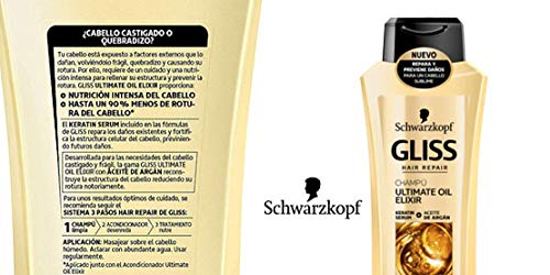 Gliss Schwarzkopf Champú Ultimate Oil Elixir 8410436293662 para Cabellos Quebradizos y con Falta de Nutrición, 400 ml, Pack de 3 = 1200 ml