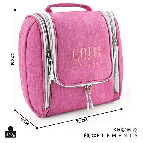 GO!elements® Bolsa de Aseo para Colgar Hombres y Mujeres | Neceser cosmético Hombre Grande Mujer para Maletas y Equipaje de Mano | Neceser de Viaje, Color:Rosa