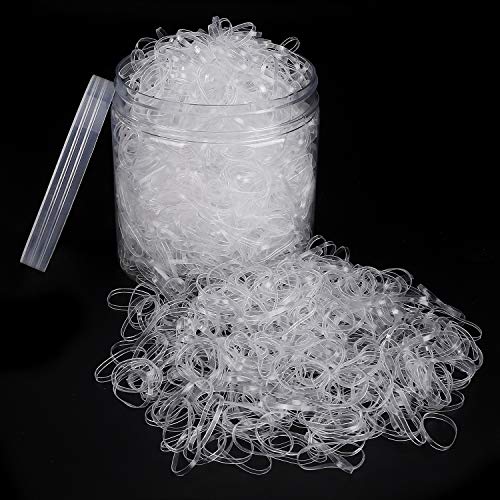 Gomas de Pelo Elástico, 2000 Pcs Transparente Mini Lazo de Pelo Banda de Goma con Caja para Trenzas Pequeño, Niñas Bebés, Especialmente para Menos Volumen de Cabello