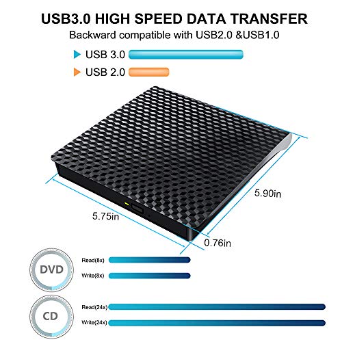 Grabadora DVD CD Externa USB 3.0 USB Type-C, USB Portátil C Quemador DVD RW Externo Óptico Superdrive Compatible con MacBook Pro/Air/iMac/Laptop/Windows/Chromebook/PC