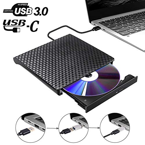 Grabadora DVD CD Externa USB 3.0 USB Type-C, USB Portátil C Quemador DVD RW Externo Óptico Superdrive Compatible con MacBook Pro/Air/iMac/Laptop/Windows/Chromebook/PC