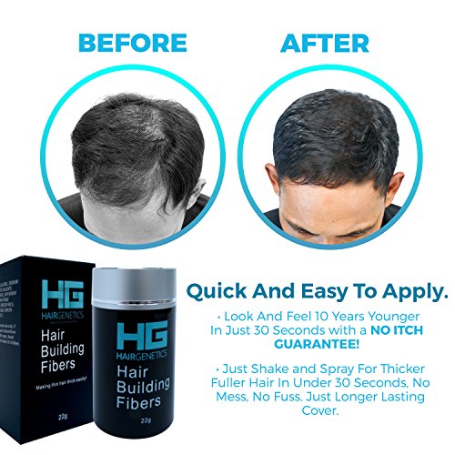 Hair Genetics® Fibras Capilares de Queratina para Cabello - Fórmula Avanzada Cero Picores de Calidad Profesional y Aspecto Natural para Hombres y Mujeres Dispensador 22 g (Castaño Medio)