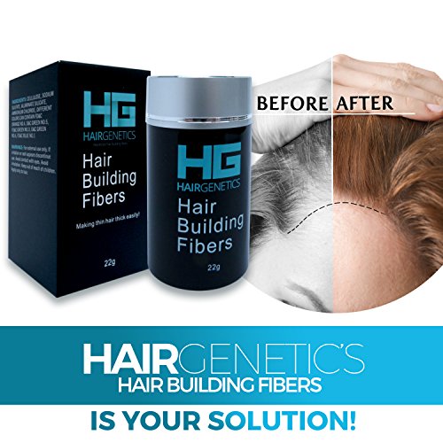 Hair Genetics® Fibras Capilares de Queratina para Cabello - Fórmula Avanzada Cero Picores de Calidad Profesional y Aspecto Natural para Hombres y Mujeres Dispensador 22 g (Castaño Medio)