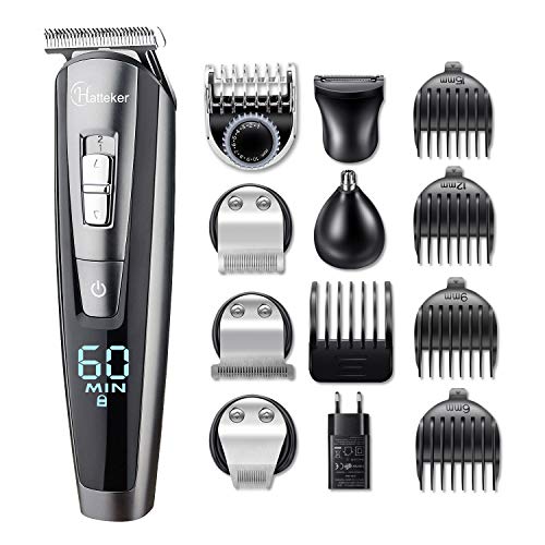 Hatteker Barbero Electrico Cortapelos Profesional Hombre Cortador Pelo Cortadora de Pelo Recargable Máquina de Afeitar Recortadora Barba y Precisión Impermeable 5 en 1