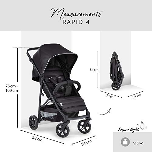 Hauck Rapid 4  Silla deportiva con respaldo reclinable para Bebés, desde nacimiento hasta 15 kg/4 años, Capacidad de carga 25 kg, Negro (Caviar/Silver)