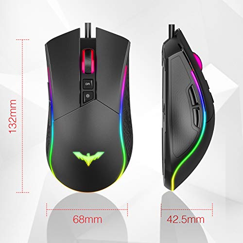 havit Ratón Gaming 7 Botones Mouse Gaming programables Iluminación RGB [800-1600-2400-4800] para Windows7/8/10/Xp/Vista/Linux（MS733）