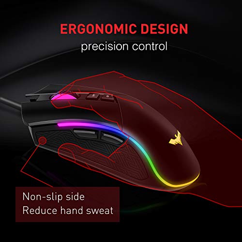 havit Ratón Gaming 7 Botones Mouse Gaming programables Iluminación RGB [800-1600-2400-4800] para Windows7/8/10/Xp/Vista/Linux（MS733）