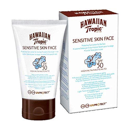 Hawaiian Tropic Sensitive Skin Face - Crema Solar para la Cara de Piel Sensible, SPF 50, 60ml