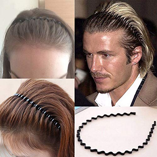 Hileyu 9 Piezas Diademas de Metal, Unisex Negro conjunto de bandas para la cabeza,Metal Onda diadema Cinta para el pelo, Multiestilo Metal elástica banda de pelo para mujeres hombres niñas