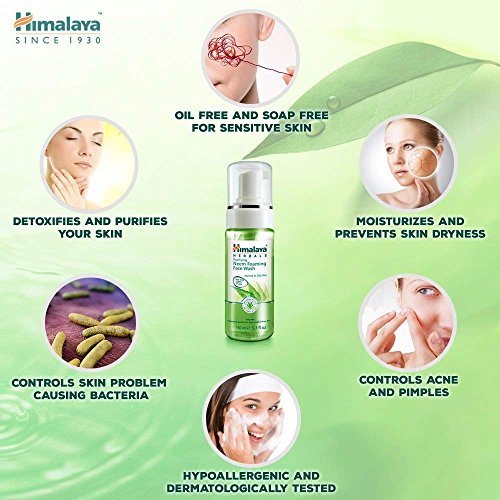 Himalaya Herbals Neem Face Wash Foam con extracto de cúrcuma - Limpiador facial a base de hierbas - hipoalergénico, sin parabenos - PROBADO DERMATOLÓGICAMENTE - 150 ml (paquete de 2)