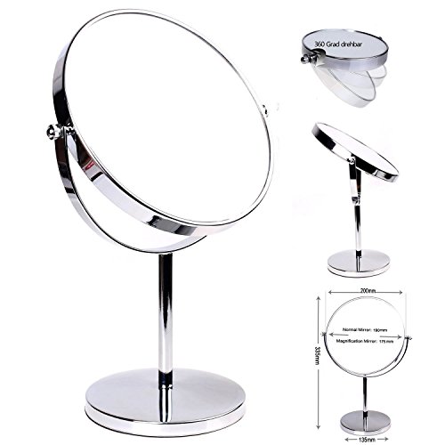 HIMRY Espejo de Baño 8" Aumento 10x para Afeitar y Maquillar, Espejo de Mesa Cosmética Espejo, con Doble Cara： 1x y 10x Ampliación, Rotación 360 Grados, 8 Pulgadas, 20cm, Plateado, KXD3108-10x