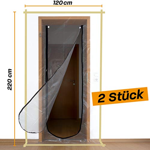 Hinrichs 2 x Puertas de protección contra el Polvo con Cremallera Puerta de protección contra el Polvo Transparente 220 x 120 cm Gran Puerta de construcción para renovación rehabilitación