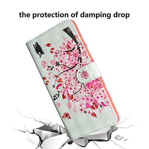 HMTECH Galaxy J7 2017 Funda Elegante Retro Gato Rosa Flor patrón PU Leather Wallet con Business Card Holder Stand Function Case para Samsung Galaxy J7 2017,Cat Pink Flower YX