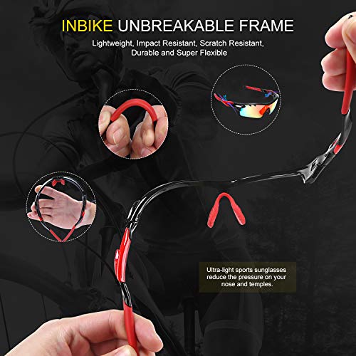 INBIKE Gafas De Sol Polarizadas para Ciclismo con 5 Lentes Intercambiables UV400 Y Montura De TR-90, Gafas para MTB Bicicleta Montaña 100% De Protección UV