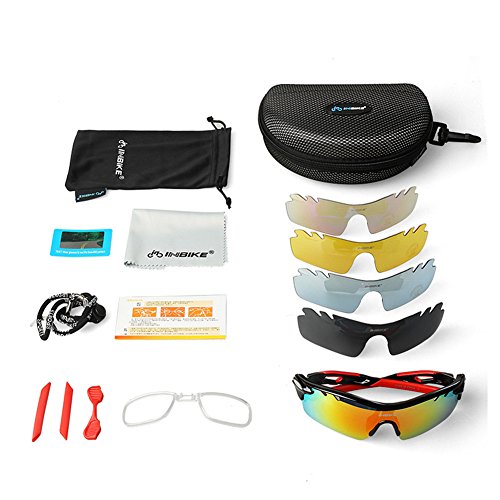 Inbike Gafas de Sol Polarizadas Para Ciclismo con 5 Lentes Intercambiables Uv400 y Montura de Tr-90, Gafas Para Mtb Bicicleta Montaña 100% de Protección Uv(Negro)