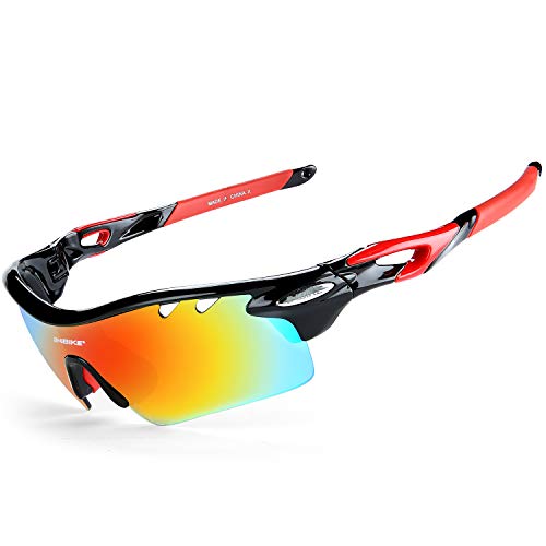 Inbike Gafas de Sol Polarizadas Para Ciclismo con 5 Lentes Intercambiables Uv400 y Montura de Tr-90, Gafas Para Mtb Bicicleta Montaña 100% de Protección Uv(Negro)