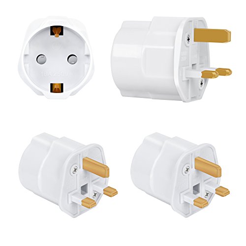 Incutex 2X adaptadores de Viaje UK, GB, Inglaterra Schuko, 2 Patas Europa hacia 3 Patas RU, Blanco