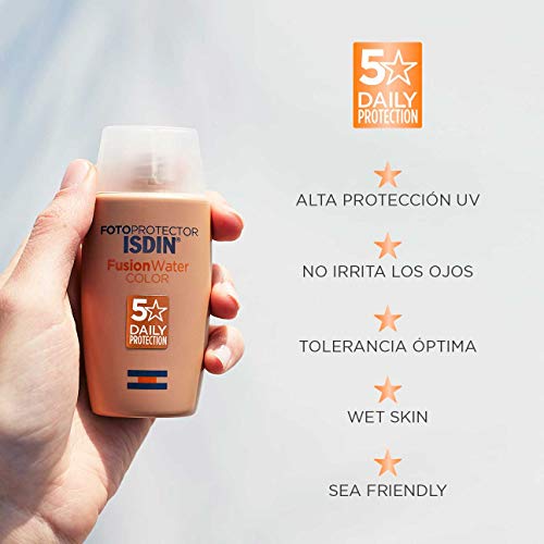 Isdin Fotoprotector Fusion Water COLOR SPF 50 - Protector solar facial de fase acuosa con color para uso diario, Cobertura natural, 50 ml