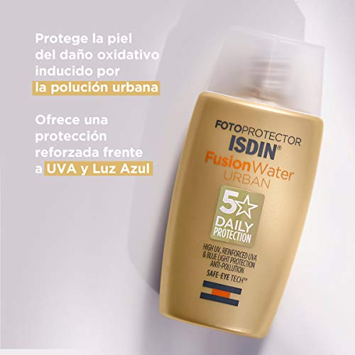 Isdin Fotoprotector Fusion Water Urban SPF 30 - Protector solar Facialultraligero de uso diario para entornos urbanos, protección UVA, luz azul yantipolución, 50 ml