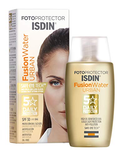 Isdin Fotoprotector Fusion Water Urban SPF 30 - Protector solar Facialultraligero de uso diario para entornos urbanos, protección UVA, luz azul yantipolución, 50 ml