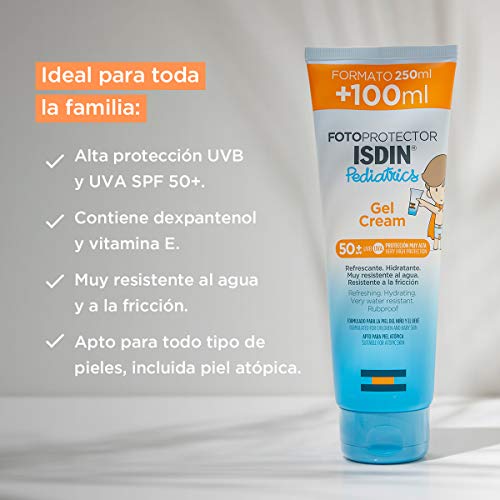 ISDIN - Fotoprotector Pediatrics Gel Cream SPF 50+, Protector solar corporal para niños, El todoterreno de los fotoprotectores para toda la familia, 250 ml