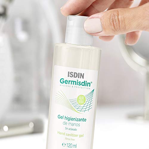 ISDIN Germisdin, Gel hidroalcohólico de manos formulado con aloe vera, suaviza e hidrata, 70% Alcohol, 120 ml