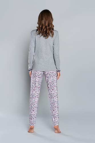 Italian Fashion Pijama Largo Mujer Dos Piezas Ropa de Dormir Gris Púrpura (M)