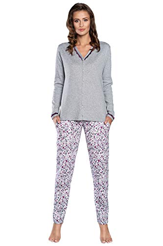 Italian Fashion Pijama Largo Mujer Dos Piezas Ropa de Dormir Gris Púrpura (M)