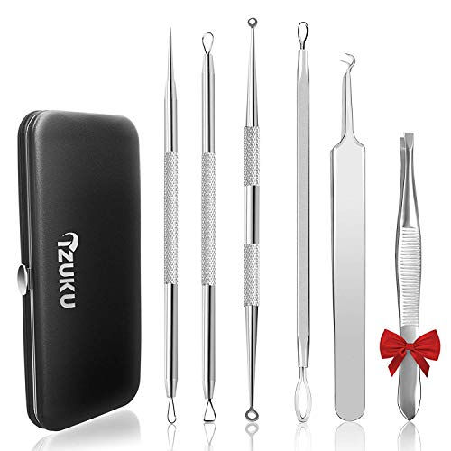 IZUKU Puntos Negros Aguja Extractor Limpiador Juego de 6Pcs Kit Blackhead Remover para Quita Espinillas Negros Comedones Herramientas