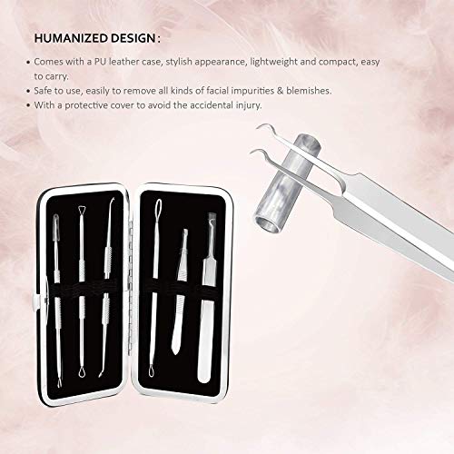 IZUKU Puntos Negros Aguja Extractor Limpiador Juego de 6Pcs Kit Blackhead Remover para Quita Espinillas Negros Comedones Herramientas