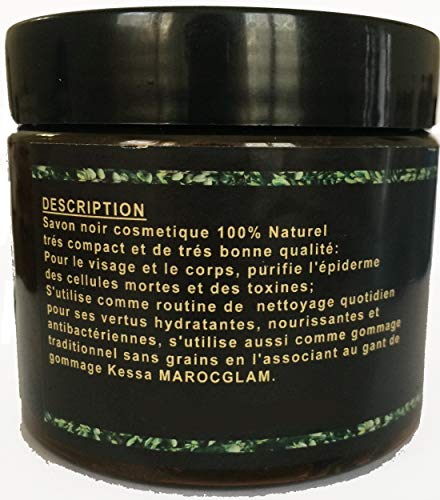 Jabón negro marroquí con aceite de argán Bio y almendras amargas, 250g, 100% Beldi natural. Mundialmente famoso antiarrugas. Exfoliación con jabón negro para pieles suaves, RICO en vitamina E