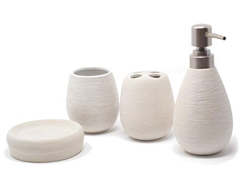 Jabonera baño más dispensador de jabón, vaso para enjuague y vaso para sostener los cepillos de dientes. Fabricado en terracota. Disponible en 3 colores