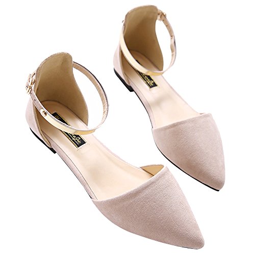 Jamron Mujer Dedo Punteado Terciopelo Bailarinas Elegante D'orsay Pumps Plano Zapatos de Vestir Albaricoque SN02330 EU35