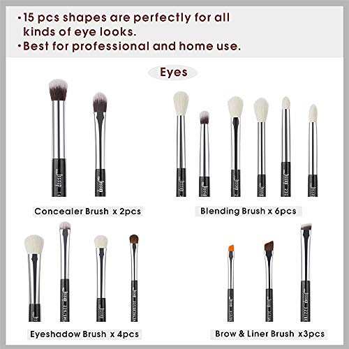 Jessup juego de 15 pinceles profesionales de maquillaje, herramientas cosméticas, para pestañas, sombras, mango de madera, cepillos sintéticos, color perla/negro/plata T177