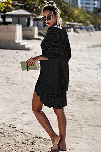 Jinsha Vestido de Playa - Mujer Pareos y Camisola de Playa Sexy Hueco Traje de Baño Punto Bikini Cover up, Negro, talla única