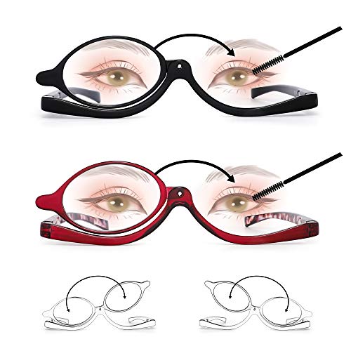 JM 2 Pares Maquillaje Gafas de Lectura Aumento Voltear Cosmético Lecotres Para Mujer +2.5