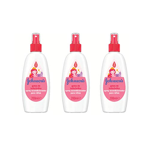 Johnson's Gotas de Brillo Acondicionador en Spray para niños, cabellos más brillantes, suaves y sedosos - 3 x 200 ml