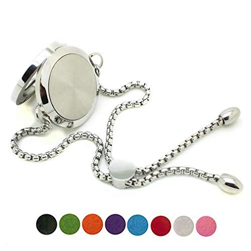 JOYMIAO - Pulsera difusor de aceites esenciales, difusor de 25 mm, pulsera de cadena de relicario, juego de pulsera de acero inoxidable con 8 almohadillas, pulsera ajustable, regalo de joyería para mu