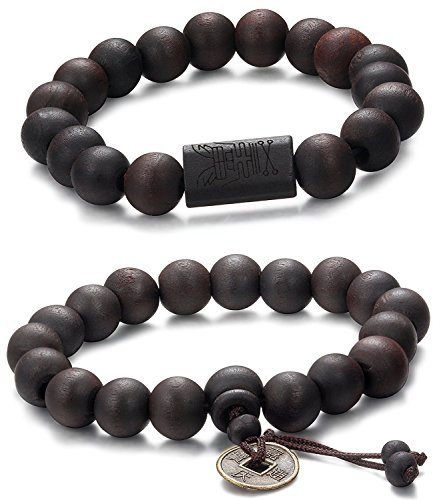 Jstyle 2 Pcs 11mm Madera Brazalete de Cuentas para los Hombres Mujeres Tibetano Buddhist Prayer Link Cool