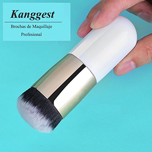 Kanggest Brochas De Maquillaje Profesional Portátil Cepillo Facial de Cabeza Redonda para Liquido Tradicionales y Fluidas Maquillaje Bases/Aplicación y Fundición de Bases de Maquillaje (Plata Blanco)