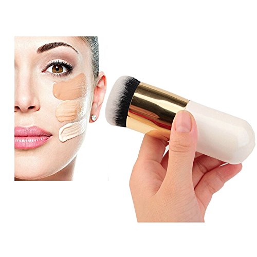 Kanggest Brochas De Maquillaje Profesional Portátil Cepillo Facial de Cabeza Redonda para Liquido Tradicionales y Fluidas Maquillaje Bases/Aplicación y Fundición de Bases de Maquillaje (Plata Blanco)