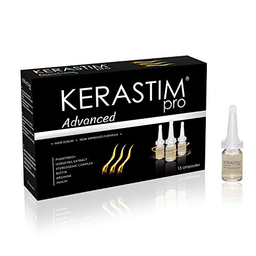 Kerastim Pro Tratamiento avanzado anticaída del cuero cabelludo para hombres y mujeres (15 ampollas) Suero para el crecimiento y engrosamiento del cabello para cabello dañado y adelgazado Biotina