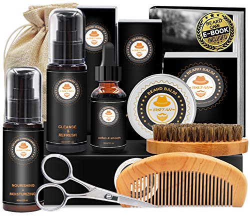 kit cuidado barba con champu barba, peine barba, cepillo barba, aceite barba, balsamo barba, tijeras barba, bolsa de almacenamiento,libro electronico cuidado barba regalos originales para hombre